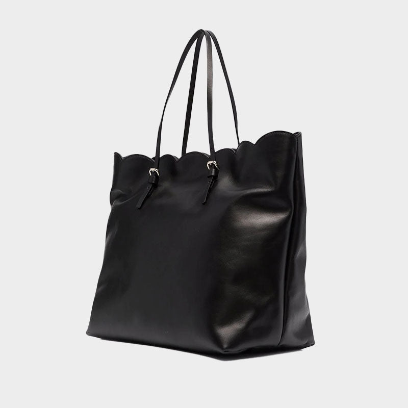 Women’s Waves Black Leather Tote Bags image 2