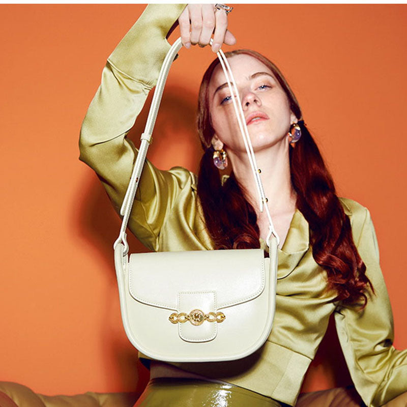 Women’s Leather Saddle Shoulder Bags White image 4