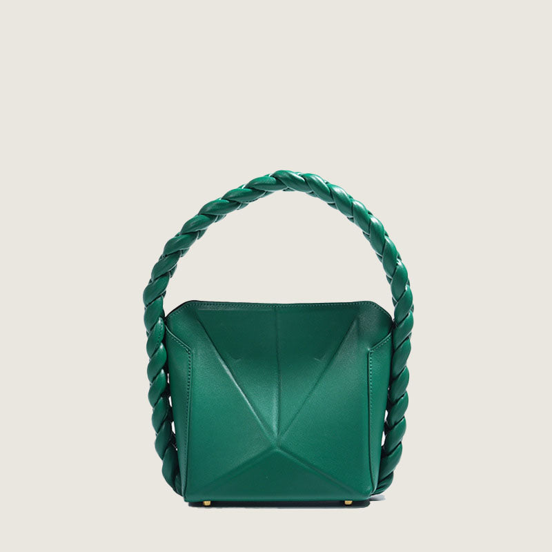 Women’s Foldable Braided Handle Bucket Bags in Genuine Leather image 2