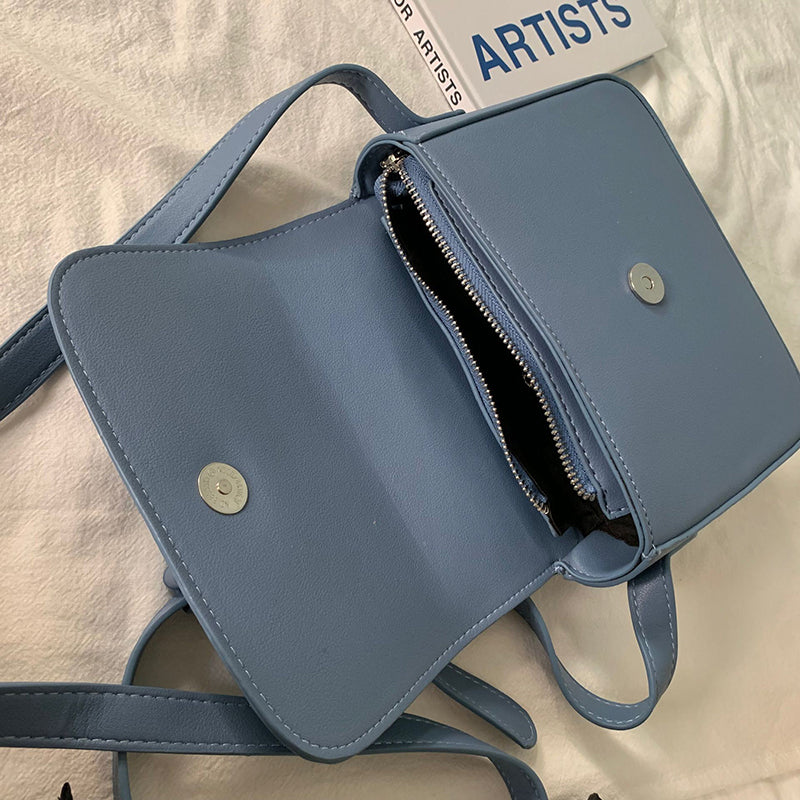 Women’s Minimal Vegan Saddle Flap Shoulder Bags in Blue image 3