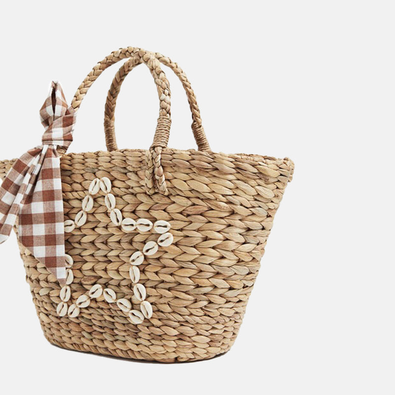 Women’s Straw Bags Plaid Bowknot Woven Beach Tote Bags image 4