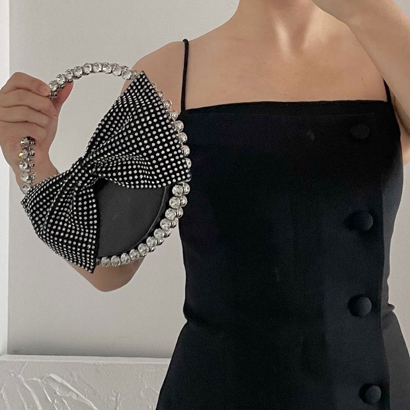 Women’s Round Rhinestones Bowknot Evening Clutch Black image 5