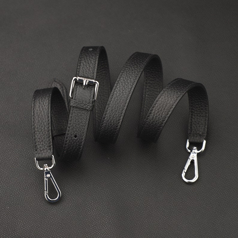 Hermès Style Black Togo Leather Adjustable Bandoulière (18mm Slim): Compatible Crossbody/Shoulder Strap