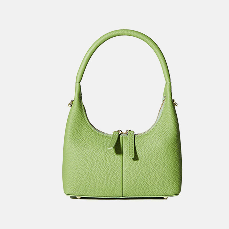 Women’s Textured Double Zipper Genuine Leather Hobo Baguette Bags image 4
