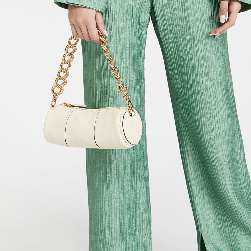 Women’s Genuine Leather Cylinder Bags with Shoulder Chains image 4