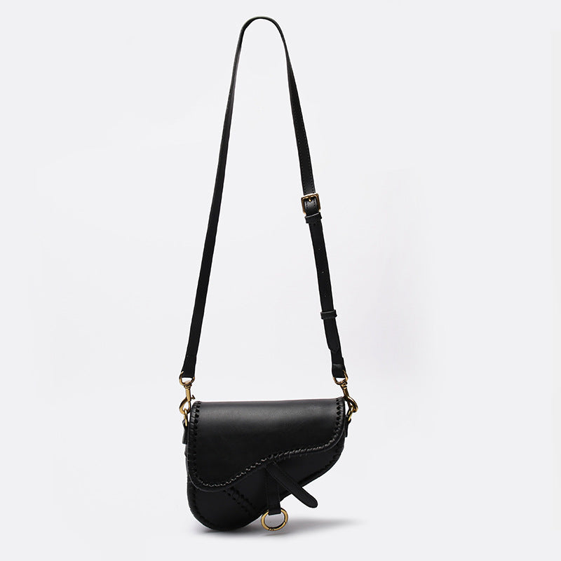 Women’s Black Vegan Saddle Bags with Flap Buckle image