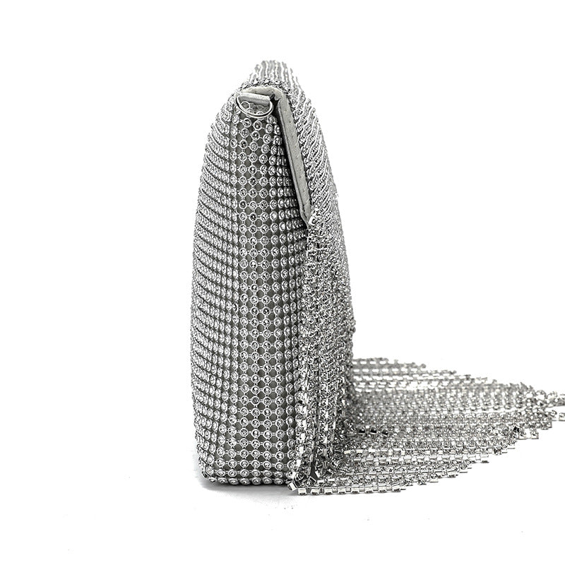 Women’s Silver Rhinestones Envelope Evening Bags with Fringe image 3