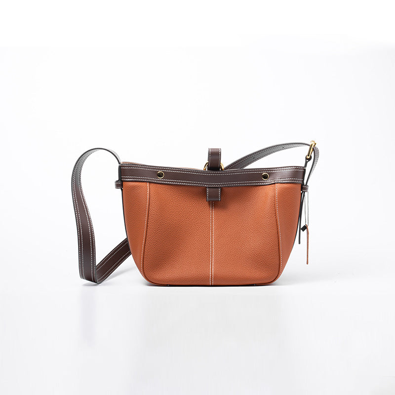 Women’s Stitching Genuine Leather Tote Bags with Interior Pouch image