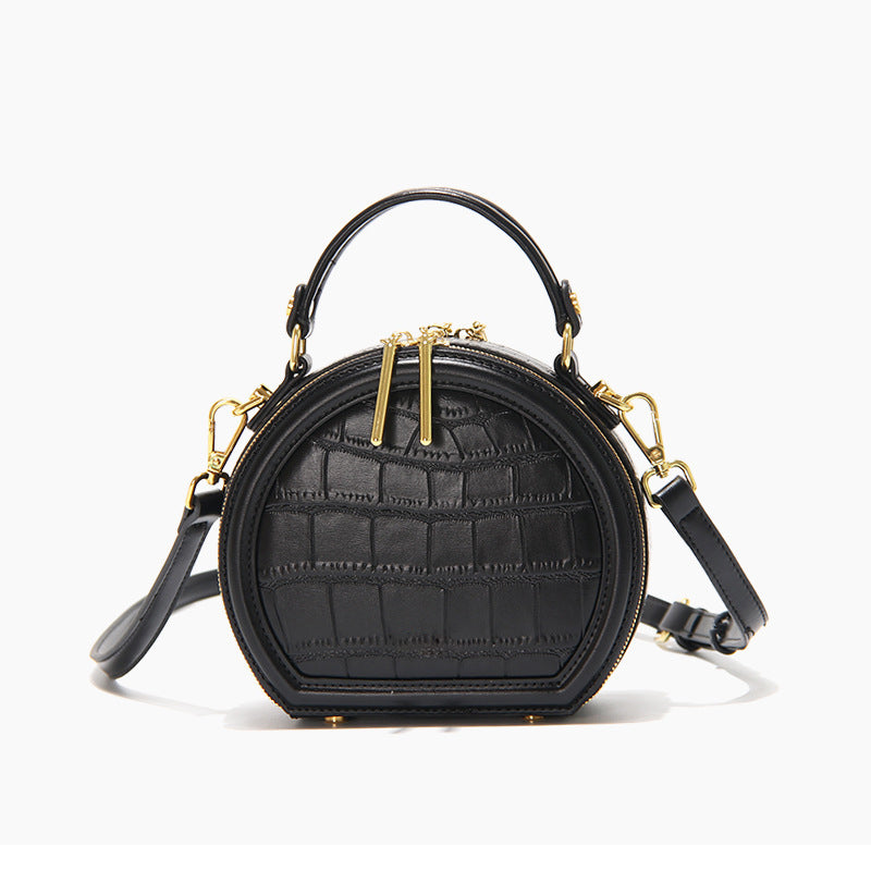 Women’s Stone Grain Round Crossbody Handbag in Black image