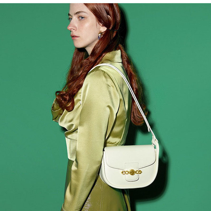 Women’s Leather Saddle Shoulder Bags White image 5