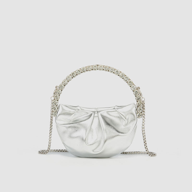 Women’s Rhinestone Handle Metallic Slouchy Evening Clutch Bags image 4