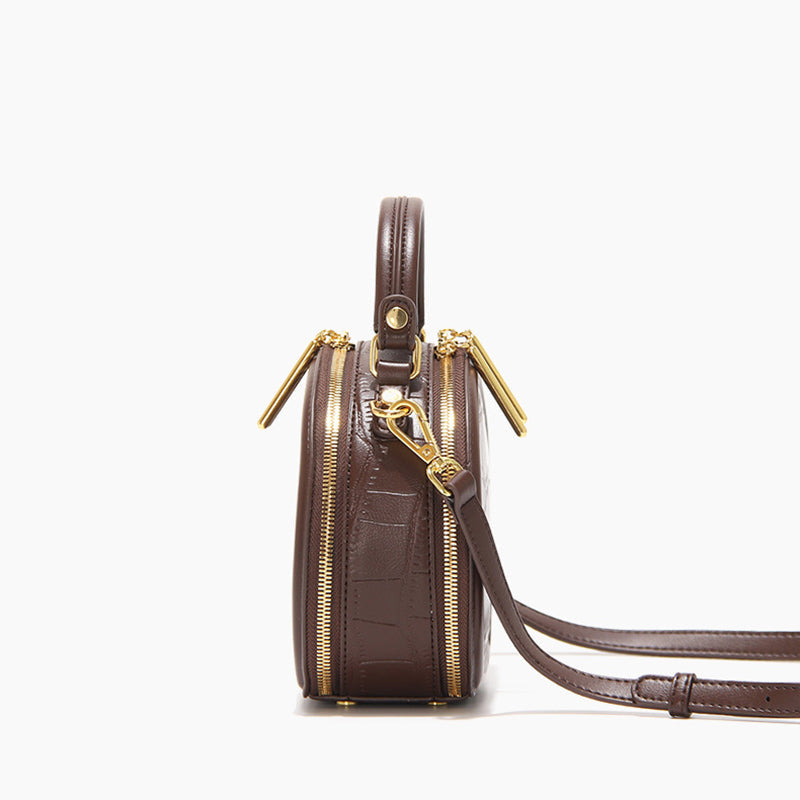 Women’s Stone Grain Round Crossbody Handbag in Brown image 2