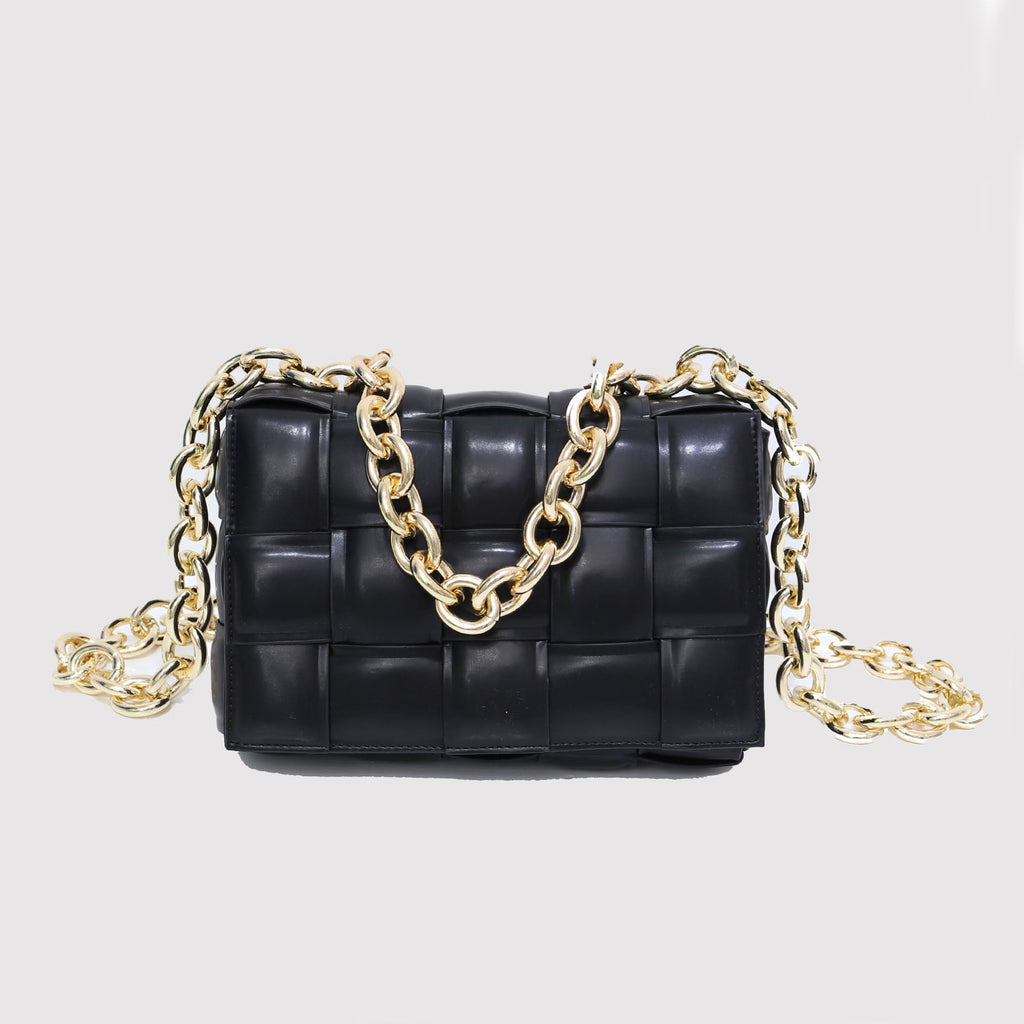 Women’s Metal Chains Leather Woven Crossbody Bags image