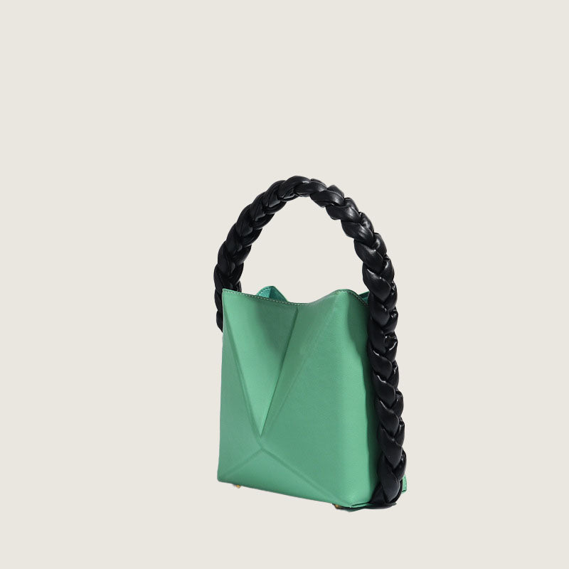 Women’s Foldable Braided Handle Bucket Bags in Genuine Leather image 4