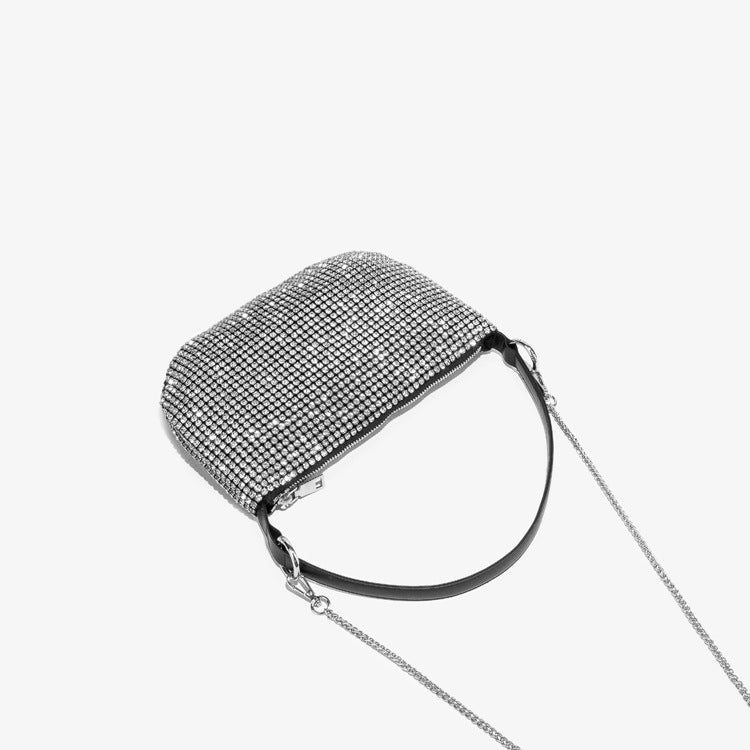 Women’s Rhinestones Evening Baguette Bags with Shoulder Chains image 3