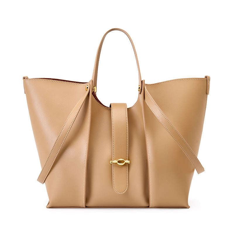 Women’s Genuine Leather Dual Straps Tote Bags with Buckle image 7
