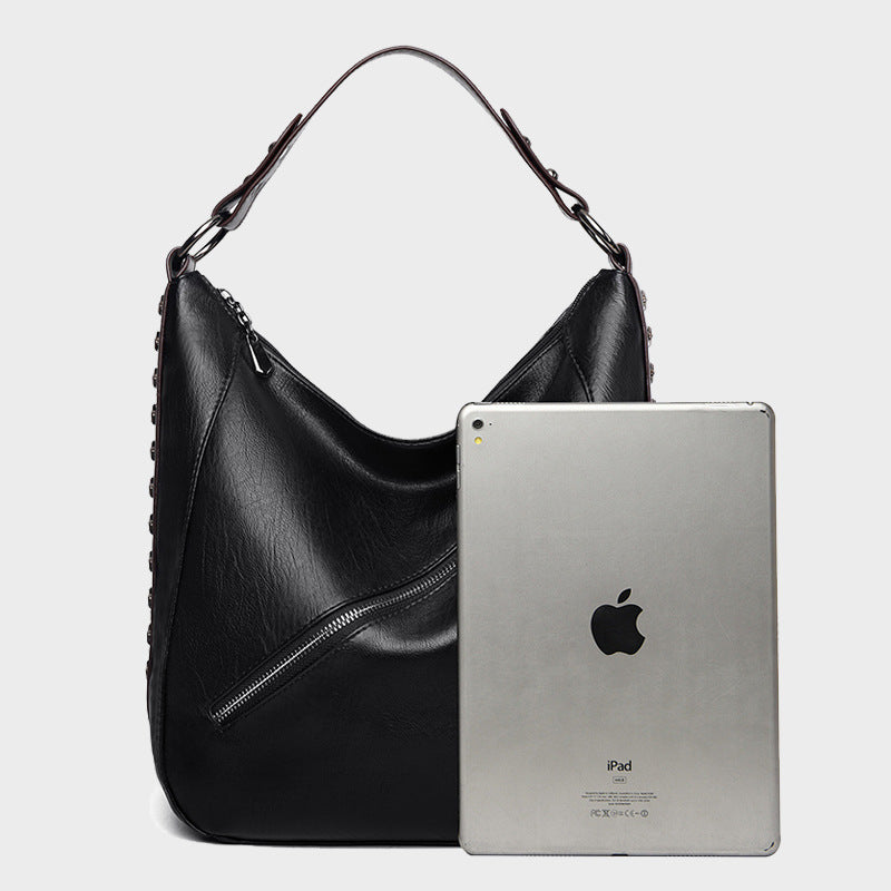 Women’s X Studded Side Zipper Vegan Hobo Bags image 4