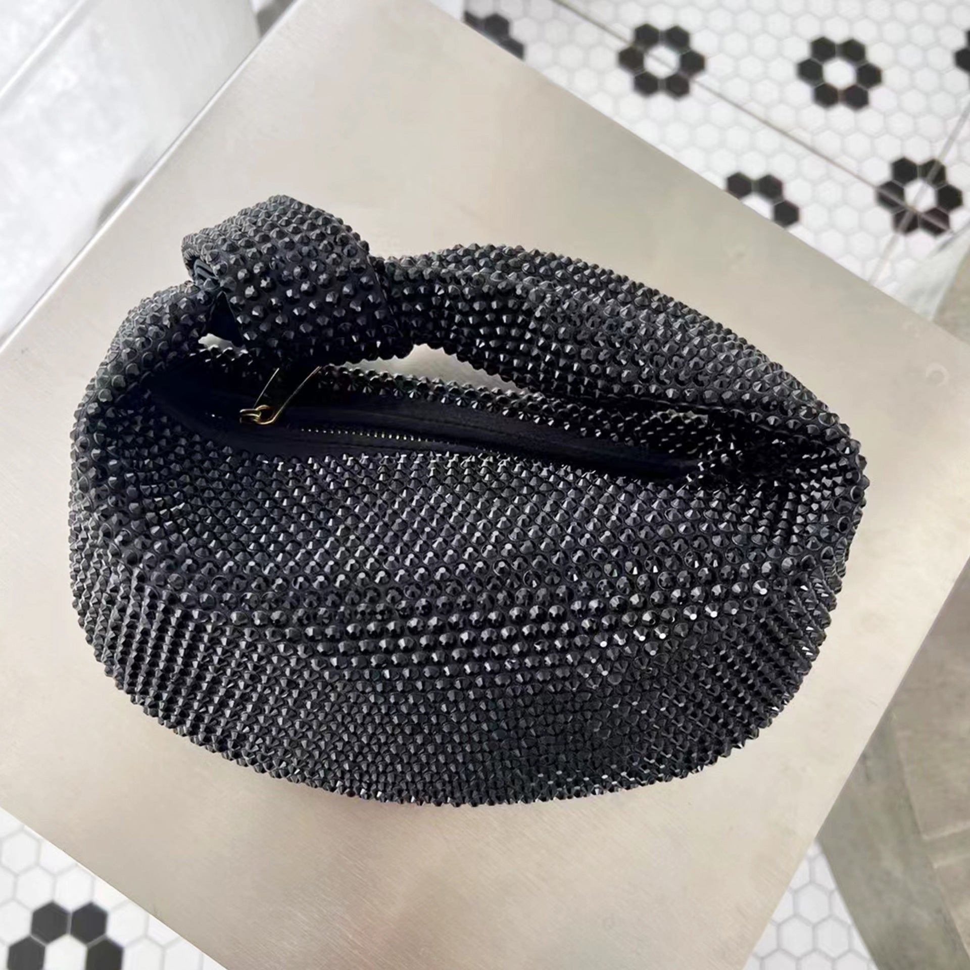 Women’s Full Rhinestones Knoted Genuine Leather Clutch Bags image 9