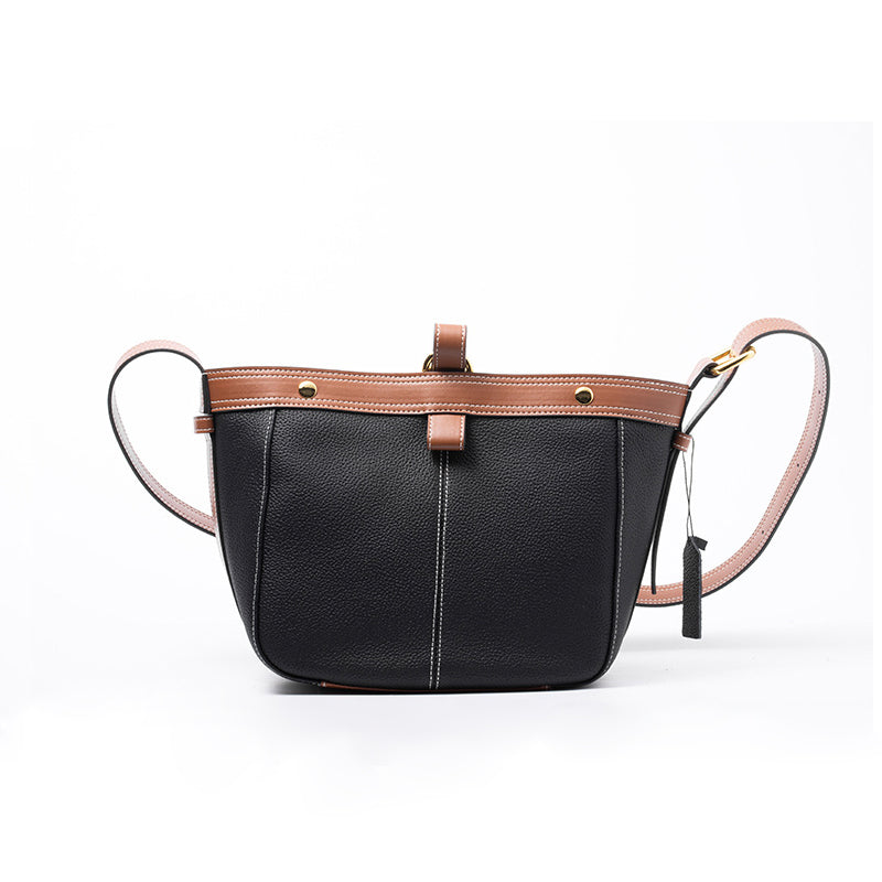 Women’s Stitching Genuine Leather Tote Bags with Interior Pouch image 5