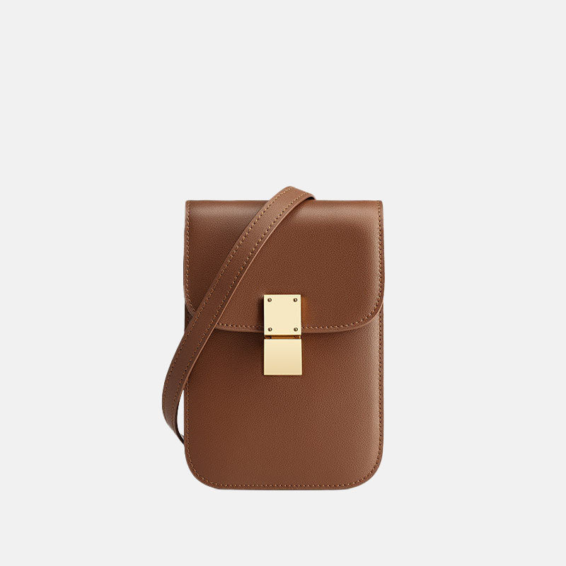 Women’s Minimal Flap Crossbody Phone Purse in Genuine Leather image