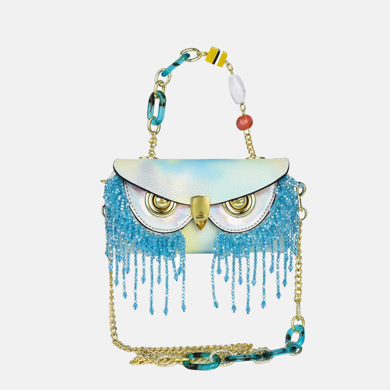 Women’s Dye Beaded Owl Evening Bags in Genuine Leather image