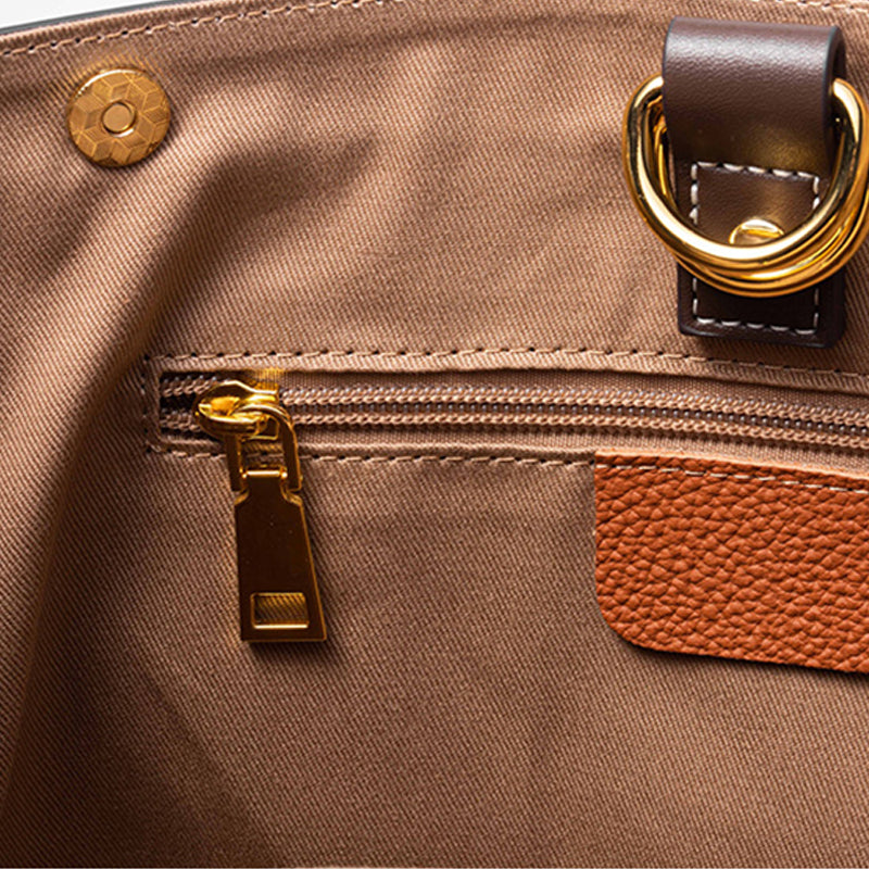 Women’s Stitching Genuine Leather Tote Bags with Interior Pouch image 4