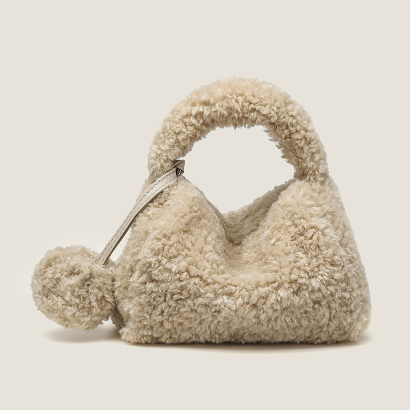 Women’s Fuax Fur Pompom Top Handle Bags image 5