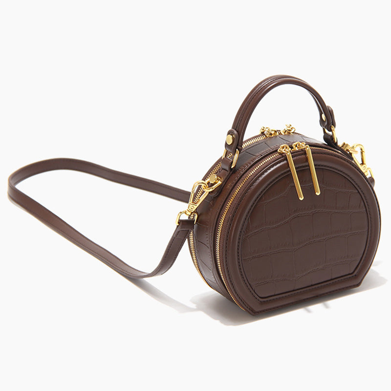 Women’s Stone Grain Round Crossbody Handbag in Brown image 3