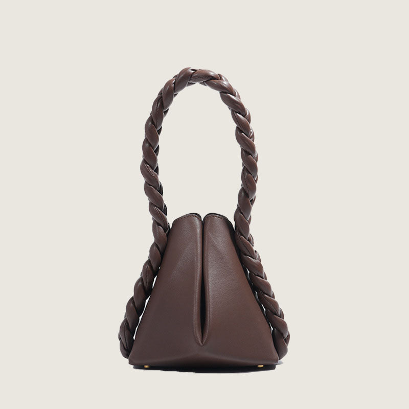 Women’s Foldable Braided Handle Bucket Bags in Genuine Leather image 8