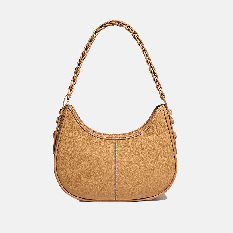 Women’s Minimal Genuine Leather Baguette Bags with Braided Strap image