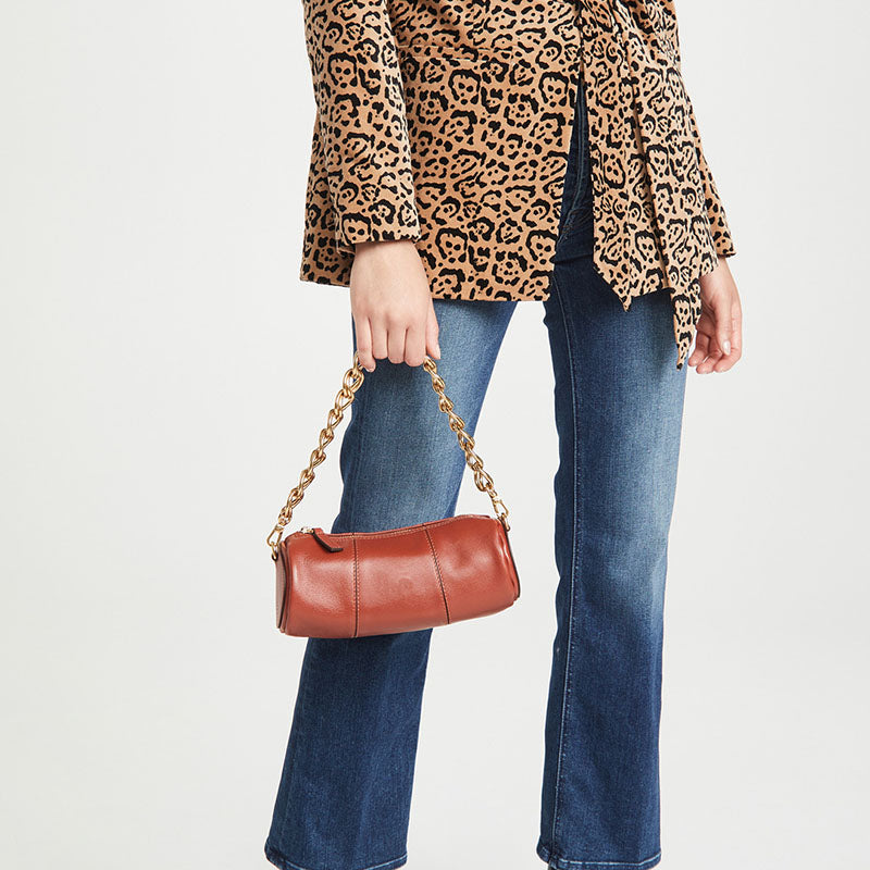 Women’s Genuine Leather Cylinder Bags with Shoulder Chains image 10