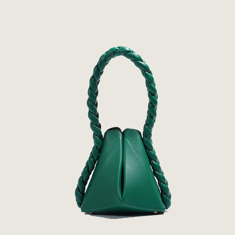 Women’s Foldable Braided Handle Bucket Bags in Genuine Leather image