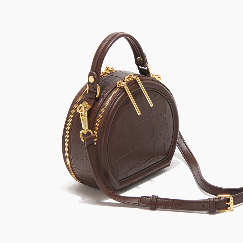 Women’s Stone Grain Round Crossbody Handbag in Brown image 4