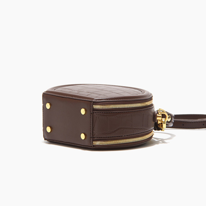 Women’s Stone Grain Round Crossbody Handbag in Brown image 5