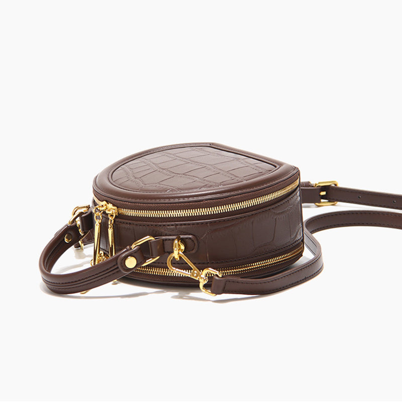 Women’s Stone Grain Round Crossbody Handbag in Brown image 6