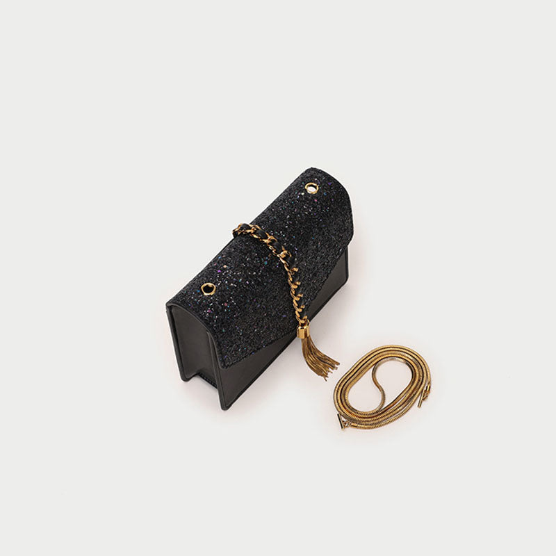 Women’s Black Glitter Envelope Crossbody Bags with Tassel image 4