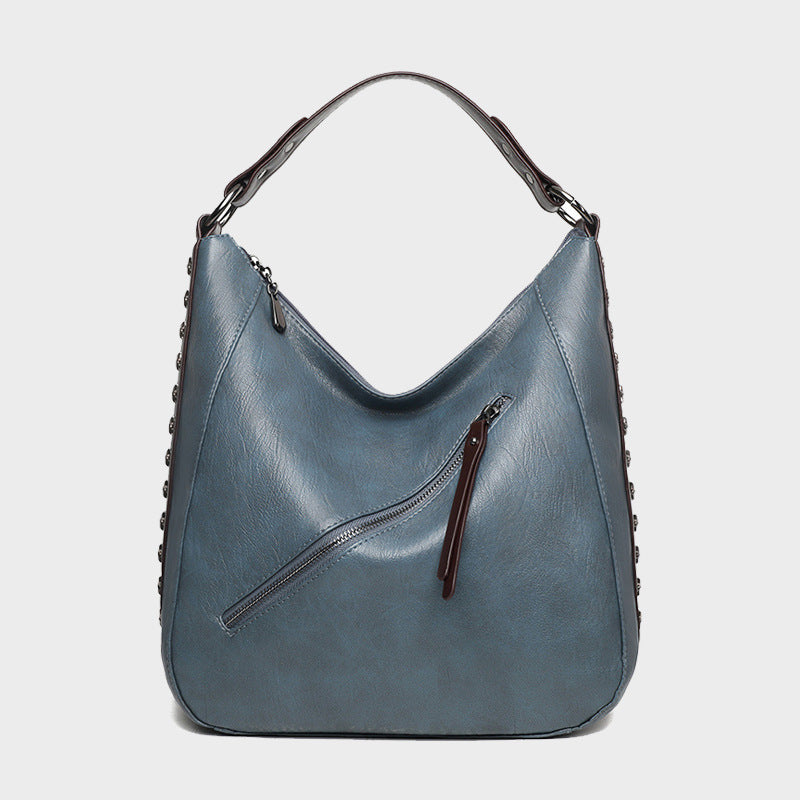 Women’s X Studded Side Zipper Vegan Hobo Bags image 7
