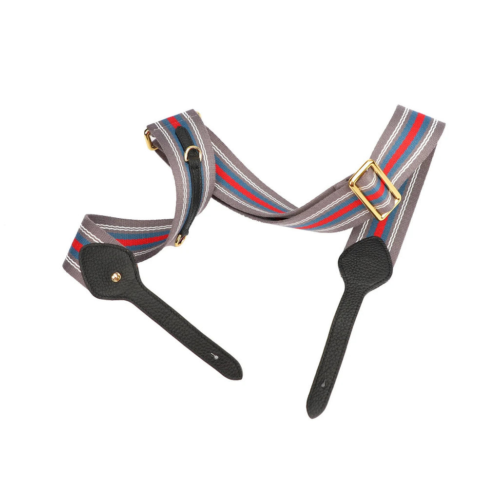 Striped Bag Strap: Adjustable Cotton Webbing with Black Leather Ends