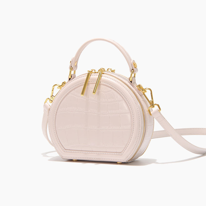 Women’s Stone Grain Round Crossbody Handbag in Pink image 2