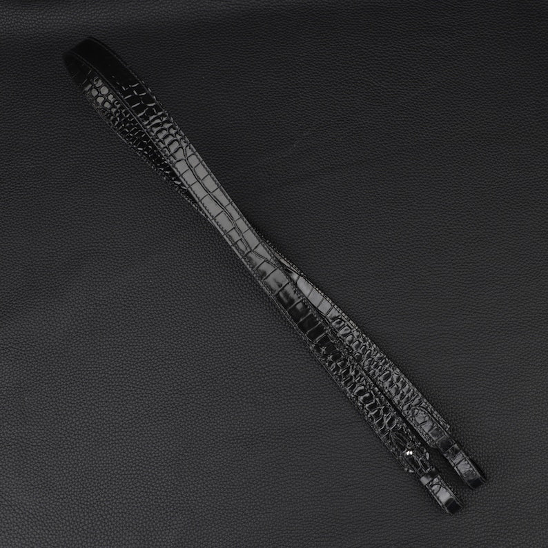 Hermès Style Black Crocodile Grain Leather Bandoulière (20mm Slim): Luxury Shoulder/Crossbody Strap