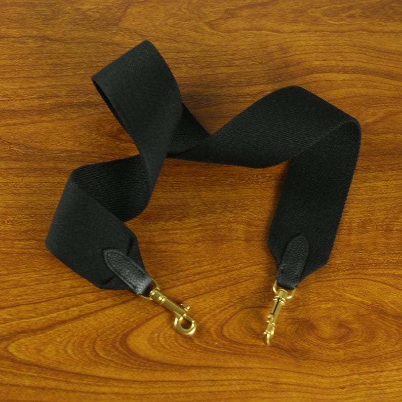 Black Calfskin Leather Bag Strap: 2.4inch Wide Canvas