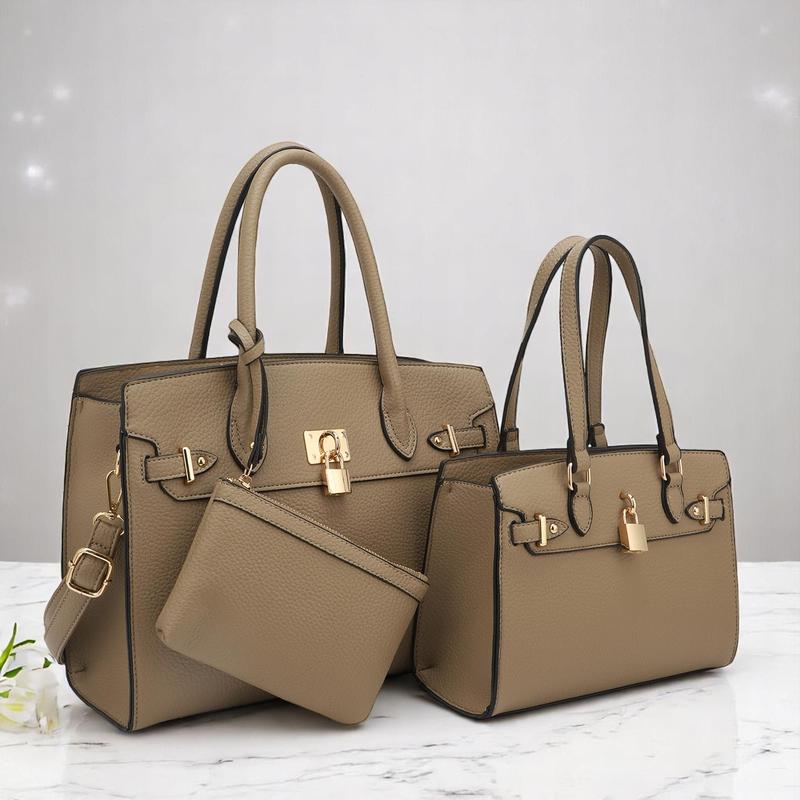 3-Piece Vegan Leather Handbag Set, Fashion Tote Bag with Crossbody Bag and Extra Pouch, Women's Musthave Bag for Fall, Winter and Holiday