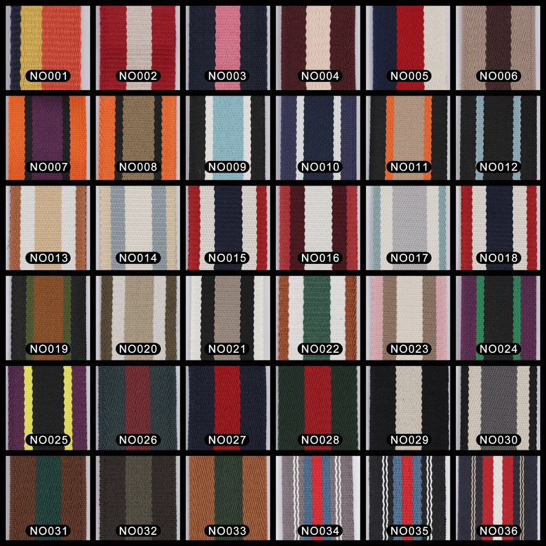 Striped Bag Strap: Adjustable Cotton Webbing with Black Leather Ends