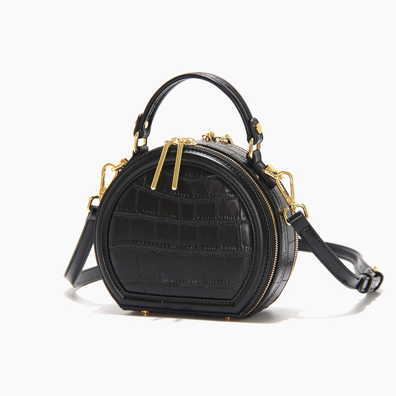 Women’s Stone Grain Round Crossbody Handbag in Black image 2