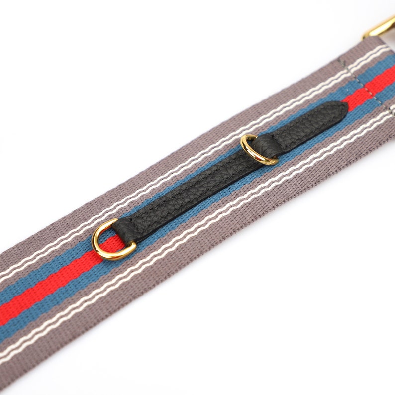 Striped Bag Strap: Adjustable Cotton Webbing with Black Leather Ends