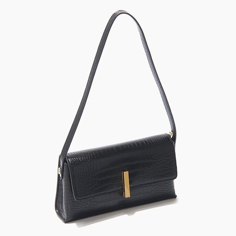 Women’s Croc Mini Baguette Bags in Black Vegan Leather image 3