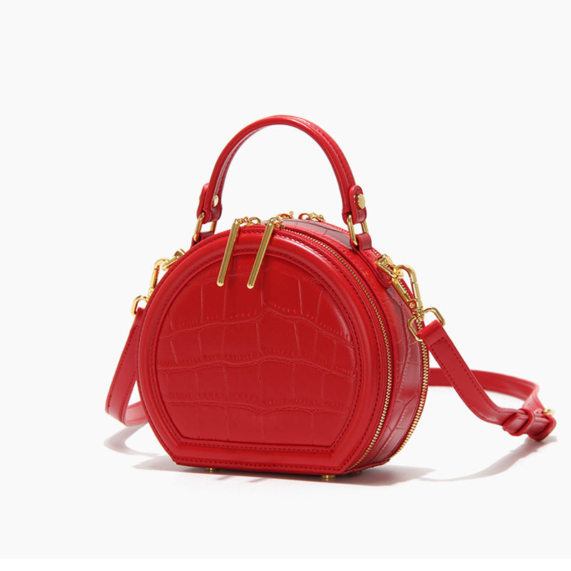 Women’s Stone Grain Round Crossbody Handbag in Red image 2