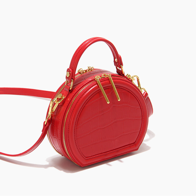 Women’s Stone Grain Round Crossbody Handbag in Red image 4