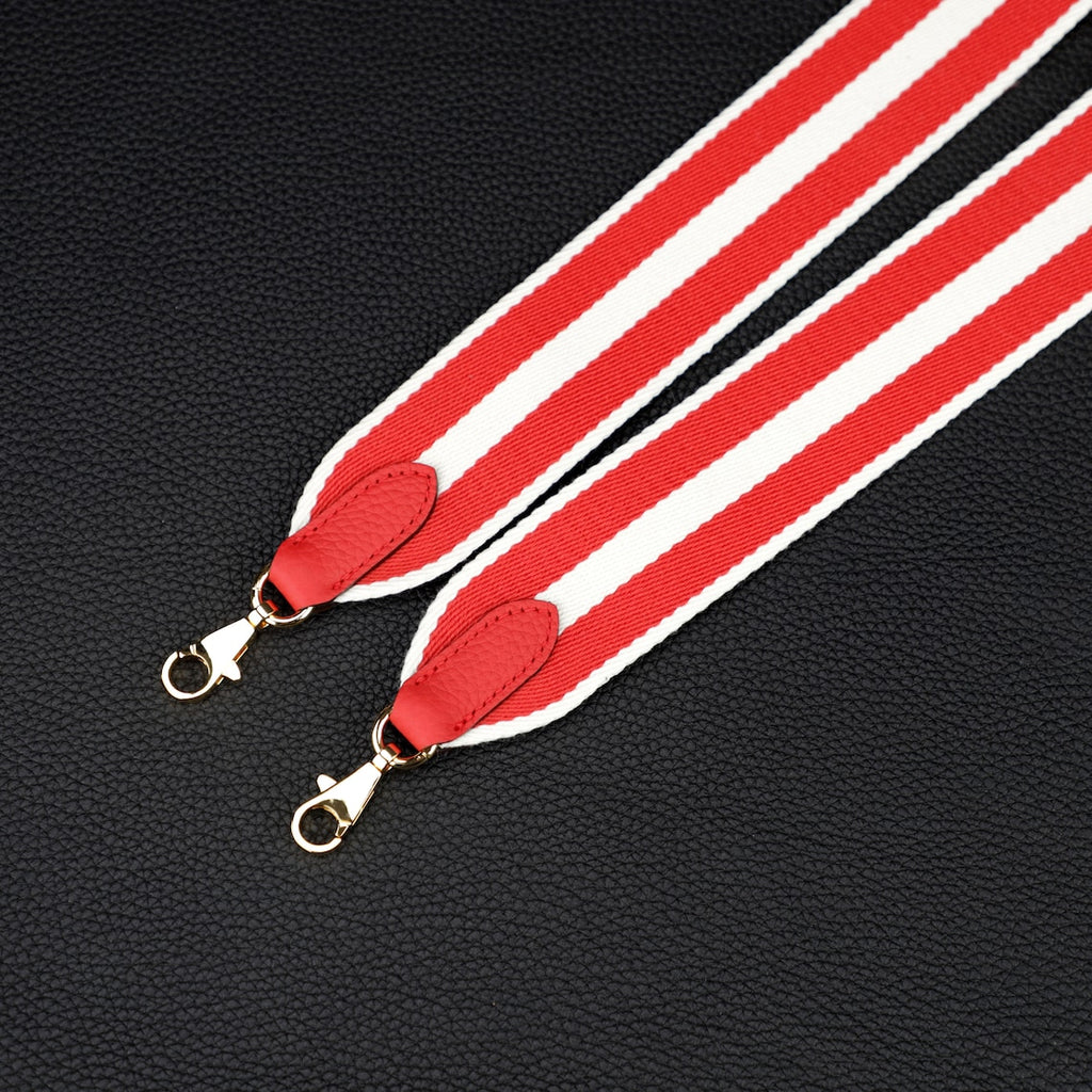 50mm Striped Canvas Shoulder Bag Strap: Togo Leather Accent