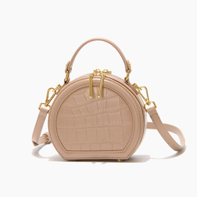 Women’s Stone Grain Round Crossbody Handbag in Apricot image